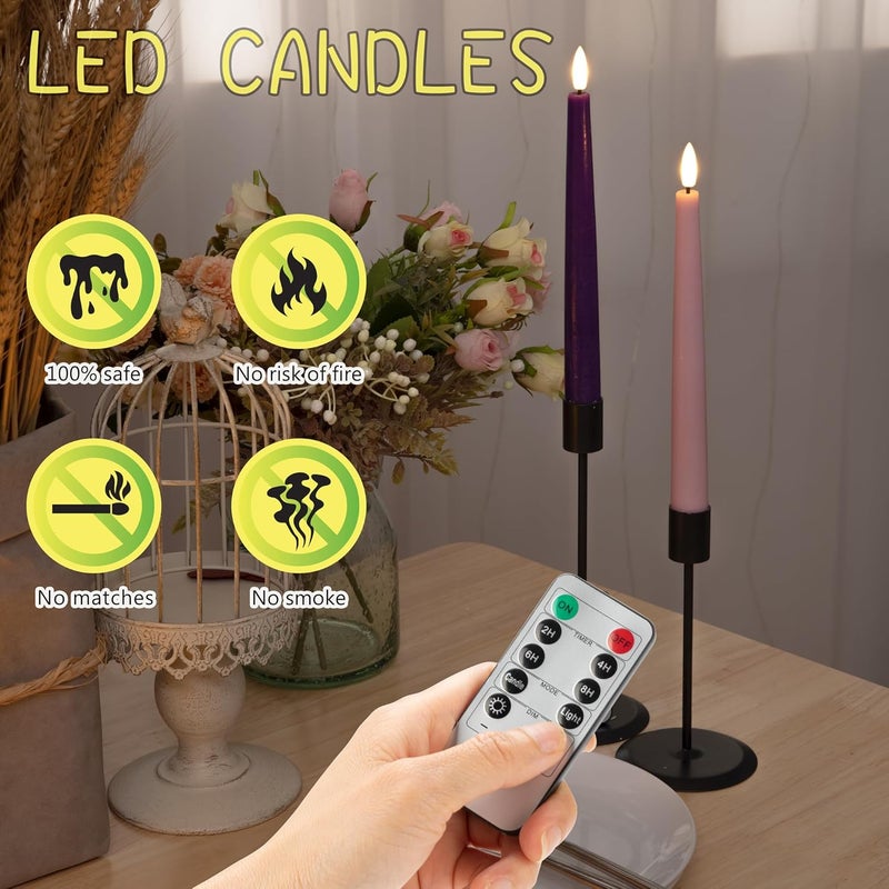 AFINETH Flamelss Advent Candles, 9.6" Real Wax Flameless Taper Candles with Remote, 4 Pack Flickering LED Candle Battery Operated Candlesticks for Christmas, Catholic, Advent, Wreath, Purple and Pink - Image 4